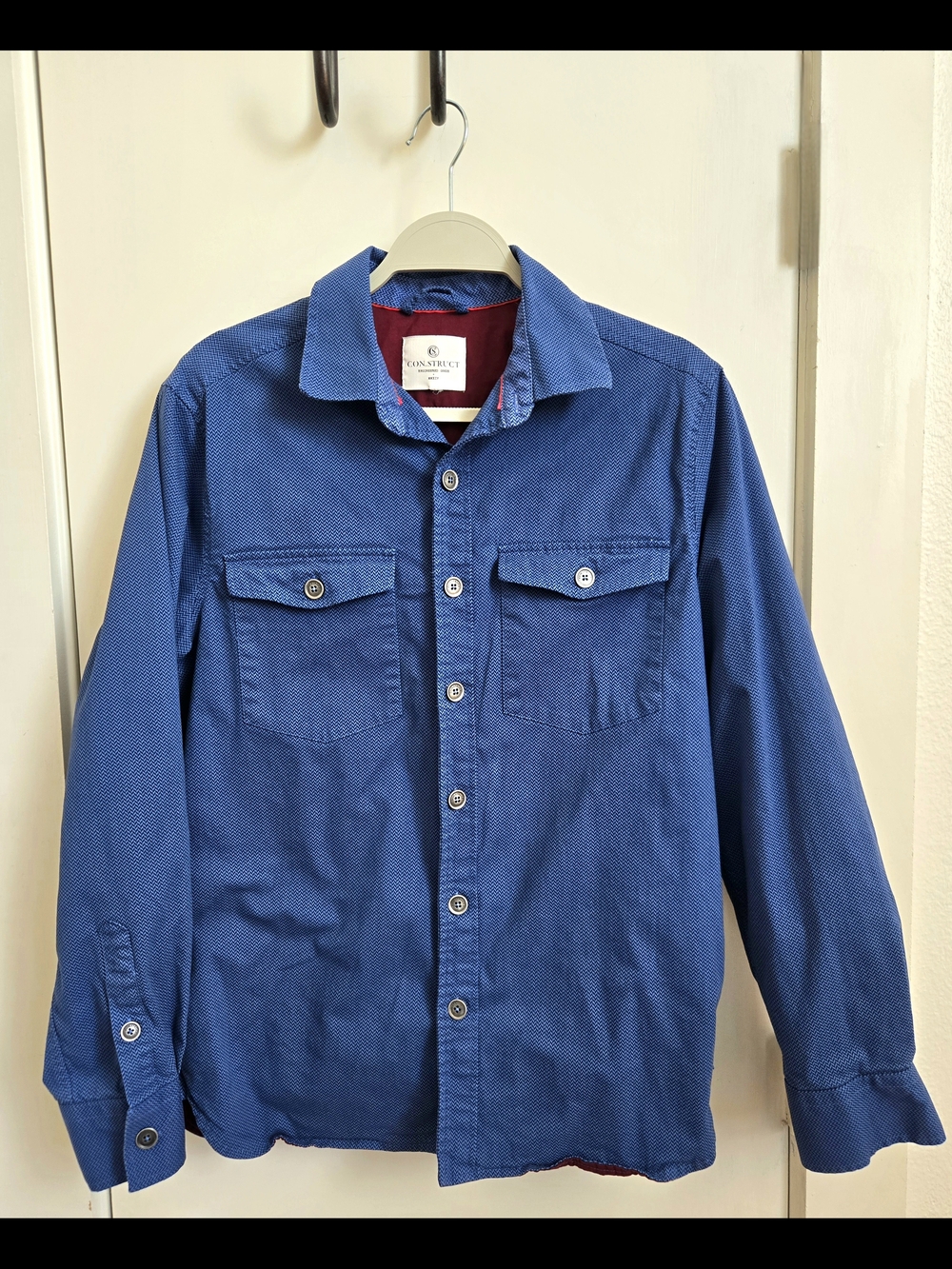 CONSTRUCT Blue Micro Texture Slim Fit Shirt Jacket Shacket Size M